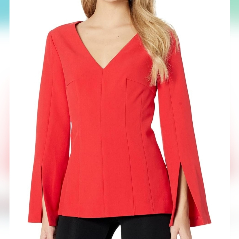 NWT Trina Turk Womens Suiting Top with Slit Sleeves 14 Mars Red